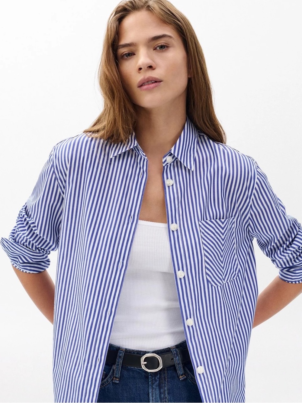 rag & bone ICONS Maxine Stripe Button-Up Shirt – Blue/White – Medium - Picture 2 of 12